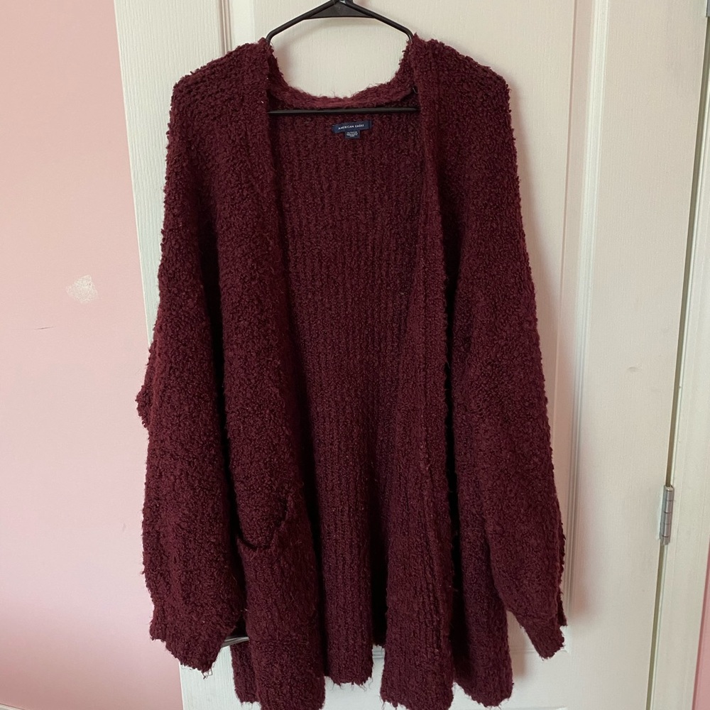 Red cardigan sweater